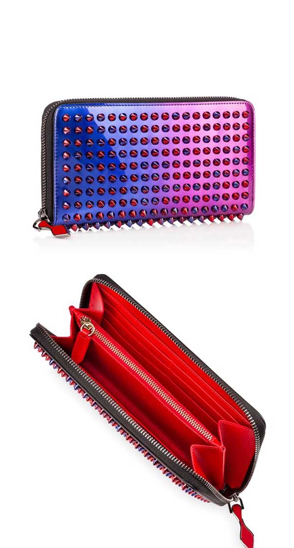 Christian Louboutin クリスチャン ルブタンコピー 15AW スタッズ長財布 ラウンドジップ SCARABE グラデーション ROSE-DIGIT/GD RED-BLUE